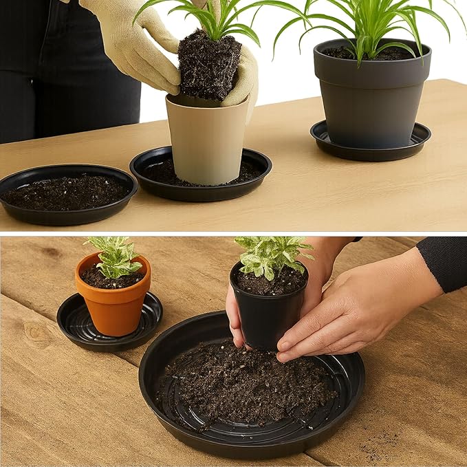 20 Packs 8 Inches Black Plant Saucers for Indoor Outdoor Use Heavy Duty Plastic Plant Trays for Planter Bulk Flower Pot Drip Trays to Catch Water, 4 to 20 Inch