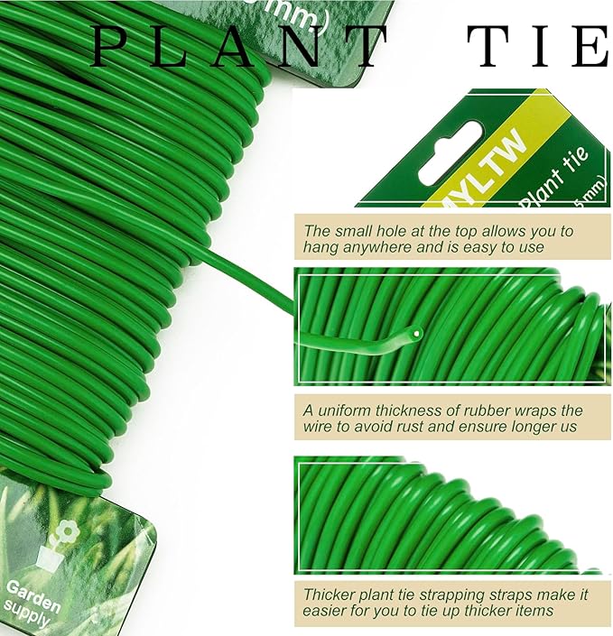 16FT Soft Plant Ties,Green Twist Garden Ties,Flexible Twist Ties for Climbing Plants House and Garden Plants Office Home Organizing(Diameter 5mm)