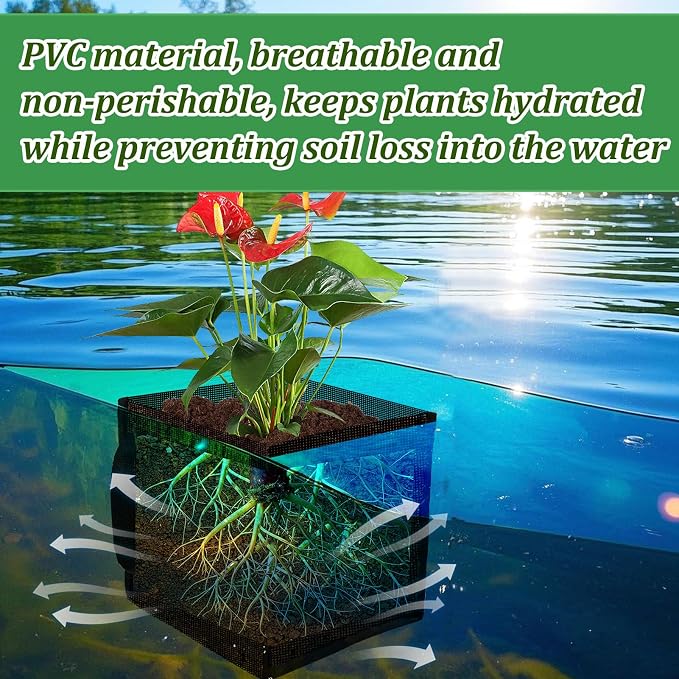 6PCS Mesh Aquatic Pond Plant Baskets, 2 Gallon Large Pond Planting Bags Reusable Aquatics Planter Pot Water Lily Growing Container with Handles for Lotus Bog Plant Garden Terrestrial Plants, 7.9"