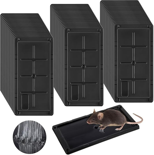 Qualirey 60 Pack Rat Glue Traps 10x5 Inch, Pre-Baited Heavy Duty Mouse Sticky Traps for Mice Snakes Roaches, Large Adhesive Glue Boards with Peanut Scent, No Touch Disposal, Indoor Outdoor (Black)