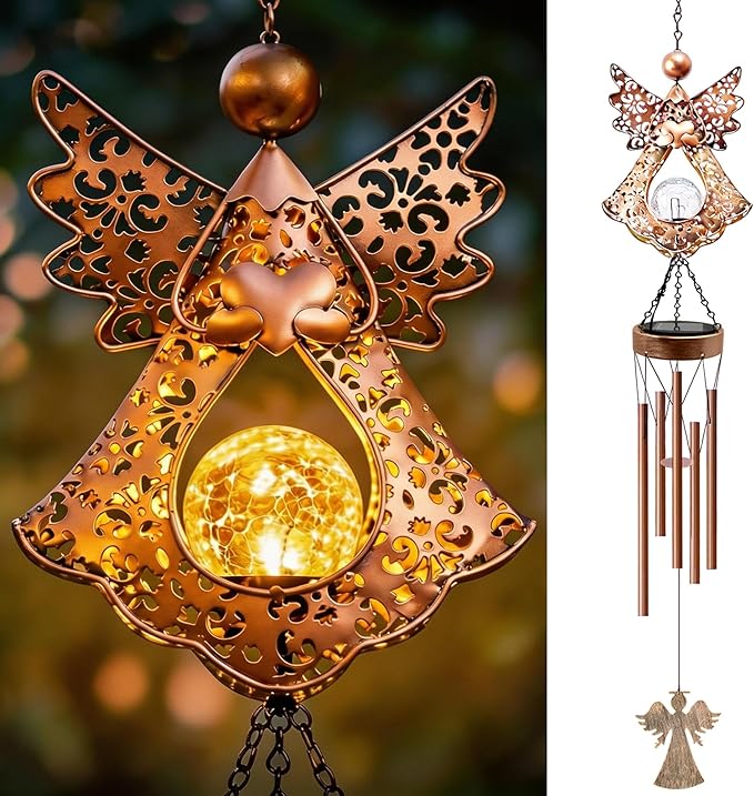 Solar Angel Wind Chimes for Outside: Melodious Birthday Gifts for Mom Women Grandma Her Wife - Weatherproof Metal Outdoor Decor Easy Hanging for Garden Patio Tree Window Memorial