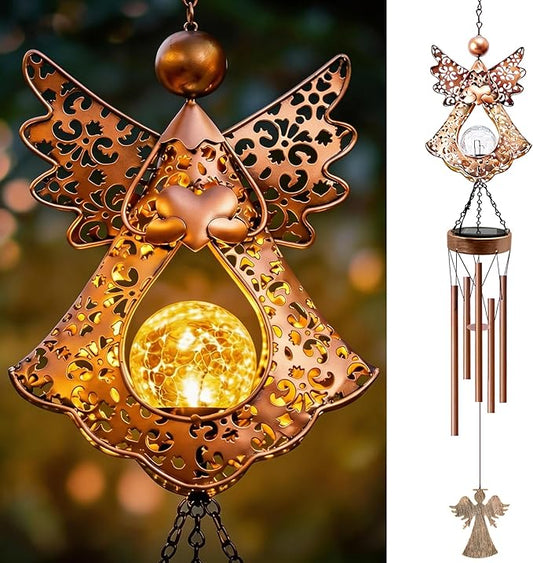 Solar Angel Wind Chimes for Outside: Melodious Birthday Gifts for Mom Women Grandma Her Wife - Weatherproof Metal Outdoor Decor Easy Hanging for Garden Patio Tree Window Memorial