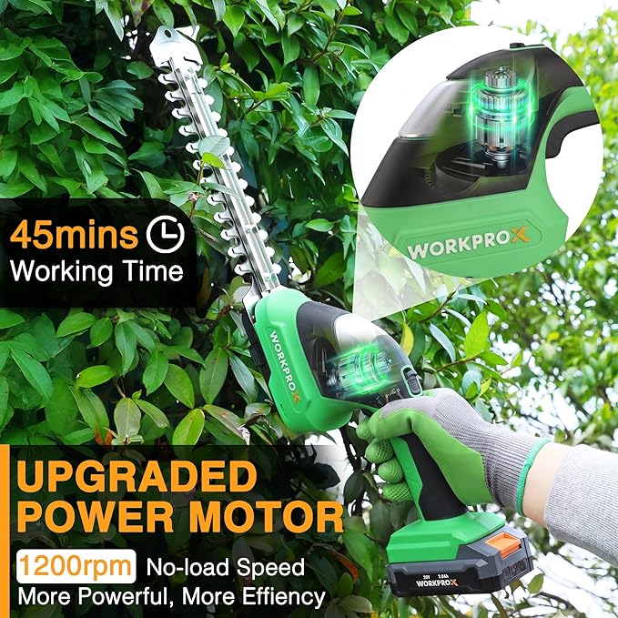 WORKPROX 20V Cordless Grass Shear & Shrubbery Trimmer - 2-in-1 Handheld Electric Grass Trimmer Hedge Shears/Grass Cutter with Tool Bag, Rechargeable Lithium-Ion Battery and Type-C Cable Included