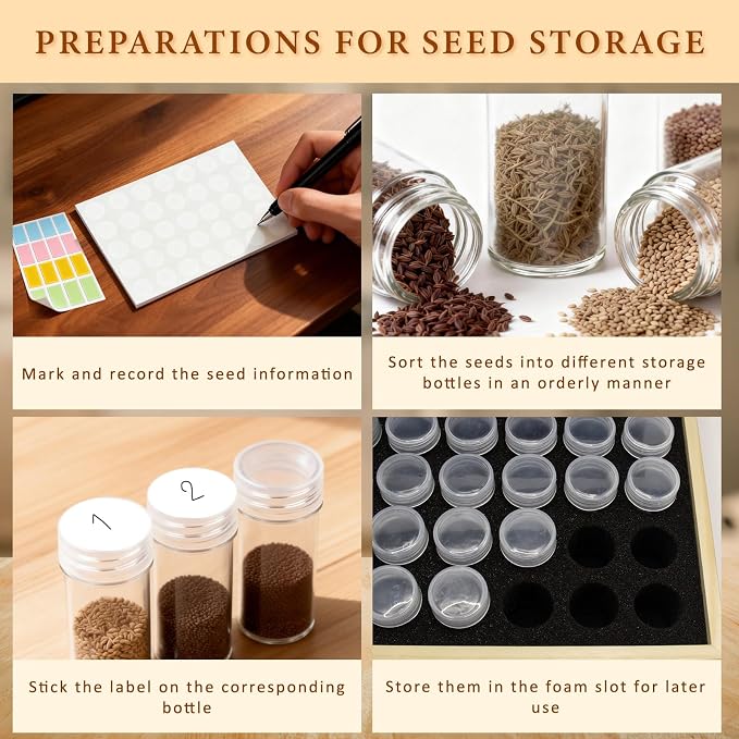 Seed Storage Organizer,60 Slots Pine Wood Seed Storage Box,Portable Seed Saving Box with 230 Labels,Seed Container,Wooden Seed Organizer Kit For Flower Plants Vegetable Seed