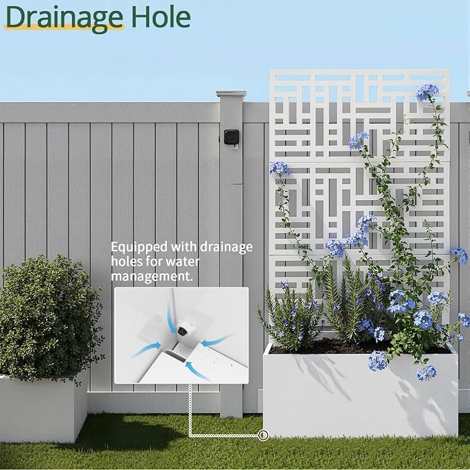 VINGLI 71"H Metal Raised Garden Bed with Trellis, Outdoor Planter Box for Climbing Vegetables, Fruits and Flowers, Privacy Screen, for Backyard, Patio, Balcony (White)