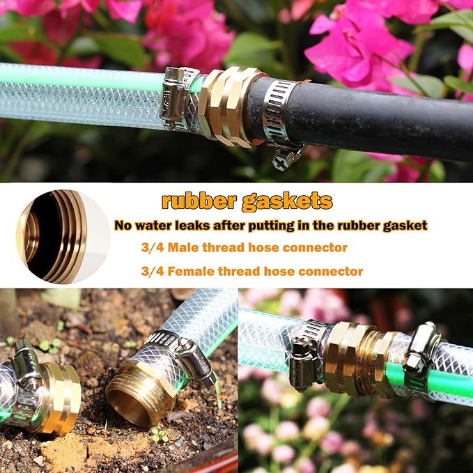 SIGURANTA Garden Hose Repair Connector with Clamps Hose End Repair Kit,3/4" Barb Garden Hose Fittings Male and Female brass garden hose ends (3/4"Barb-10 Set)