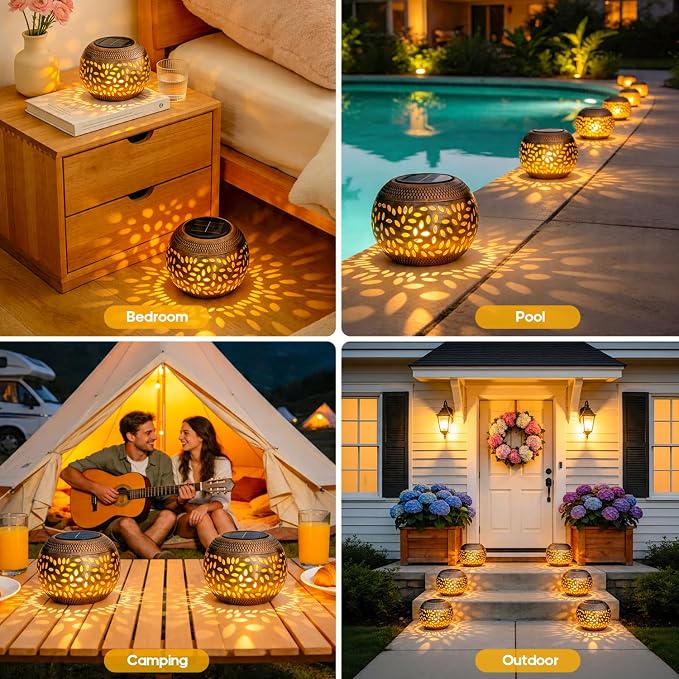 JMEXSUSS 2 Pack Solar Lanterns Outdoor Waterproof, Outdoor Lanterns for Porch, Solar Table Lamps for Outside Patio, Garden, Camping, Desk, Yard, Copper