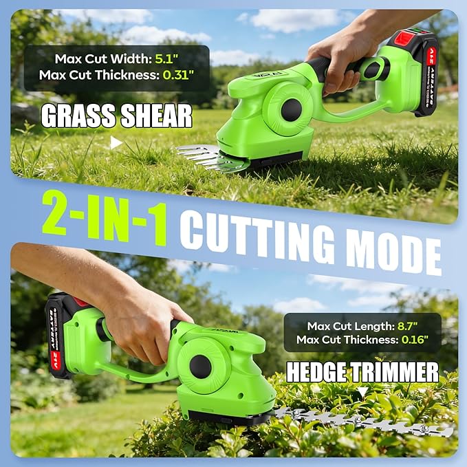 2-in-1 600W Cordless Hedge Trimmer, 21V Battery Operated Trimmer for Bush & Grass, Lightweight Garden Trimmer for Home Use