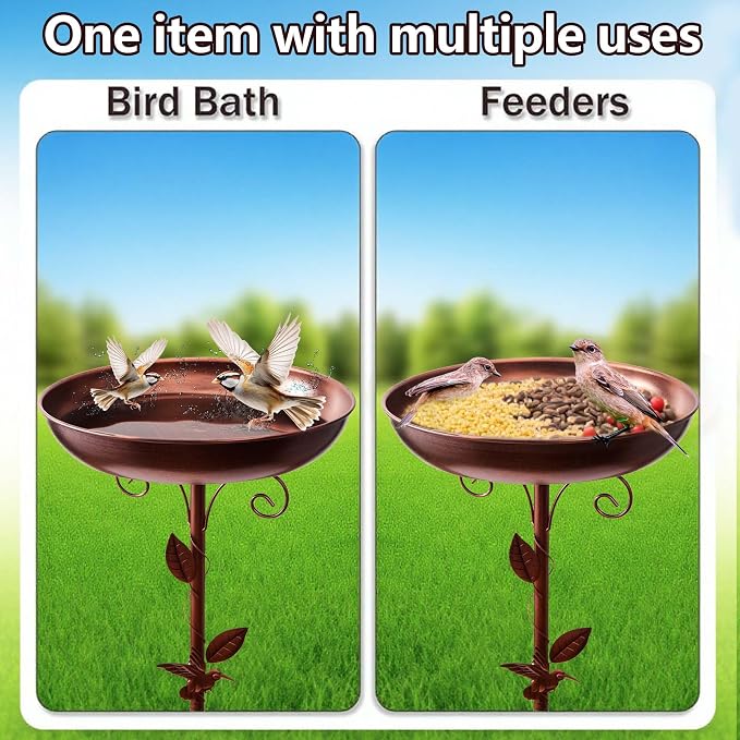 Metal Bird Bath for Outdoors - Vintage Freestanding Bird Bath with 5-Prong Base and 40-Inch Tall Removable Bowl, Antique Bronze Garden Decoration, Suitable for Patio, Courtyard