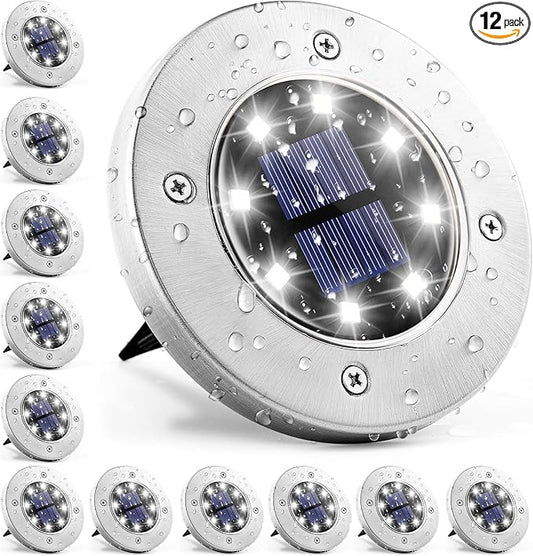 GIGALUMI Solar In-Ground Fence Lights - 12 Pack Cool White, Waterproof Fence Perimeter Lights, No-Drill Installation, Compatible with Wood, Metal, Vinyl, Concrete and Composite Fences