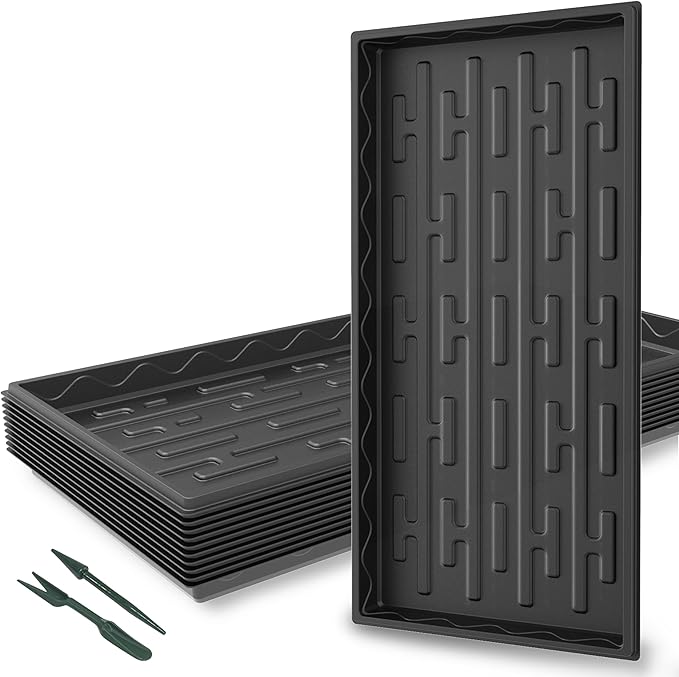 Gardzen 10-Pack 1020 Growing Trays, Reusable Plant Grow Trays, Ideal for Seed Starting, Microgreens, Indoor Gardening, and Greenhouse Nurseries, 21" × 11"