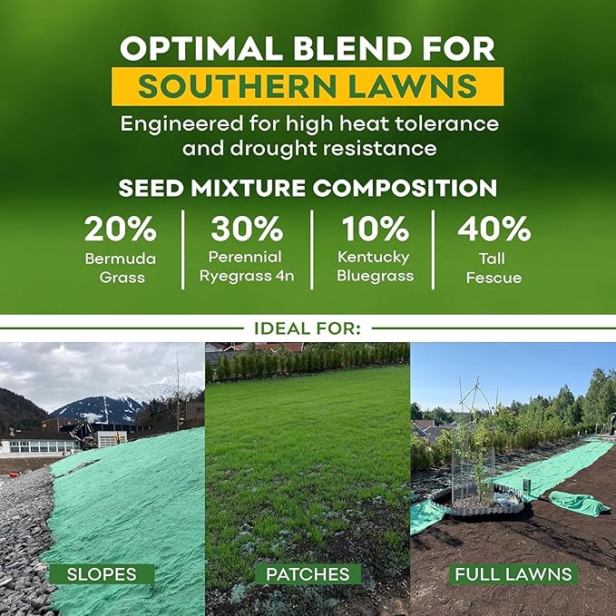 PetraMax Bermuda Grass Seed Rolls for Southern Lawns - Biodegradable Roll Out Grass Seed Mat - Also Perennial Rye & Tall Fescue Blend - Full Sun - Erosion Control - Patch Lawn Repair (432 Sq Ft)