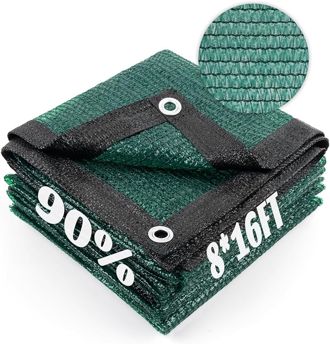 Cool Area 90% Sun Shade Cloth Mesh Tarp with Grommets for Plant Cover 8x16ft Patio Canopy Garden Pergola Greenhouse Car Barn Kennel Dark Green