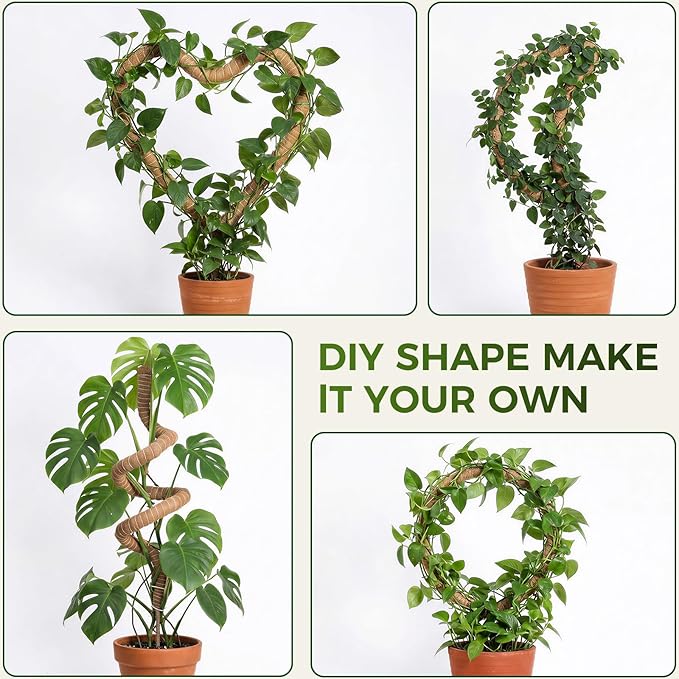 4 Pack Moss Pole Monstera Plant Support, 2 Pack 28" & 2 Pack 48" Bendable Plant Stakes Made of Real Coco Coir Support for Climbing Indoor Plants, Tall Moss Stick Trellis for Potted Climbers