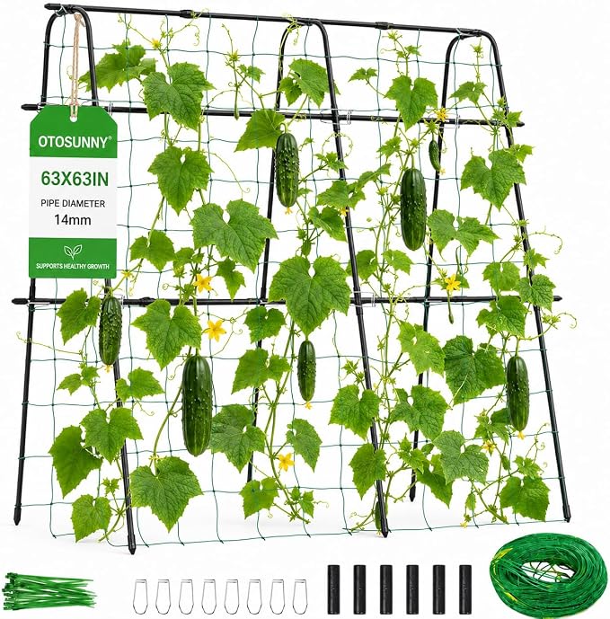 OTOSUNNY Cucumber Trellis for Raised Bed, 5.3' Tall Garden Arch Trellis for Climbing Plants Outdoor, Reinforced 14mm Metal Climbing Plant Support Grape Vine Tomato Pea Bean Vegetables Trellis, Black