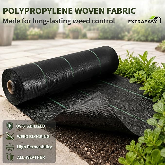 EXTRAEASY 3ft x 100ft Weed Barrier Fabric, Heavy Duty Landscape Fabric, 3.2oz Weed Control Fabric, Tear-Resistant Weed Blocker Ground Cover for Garden, Gravel, Driveway, Flower Bed