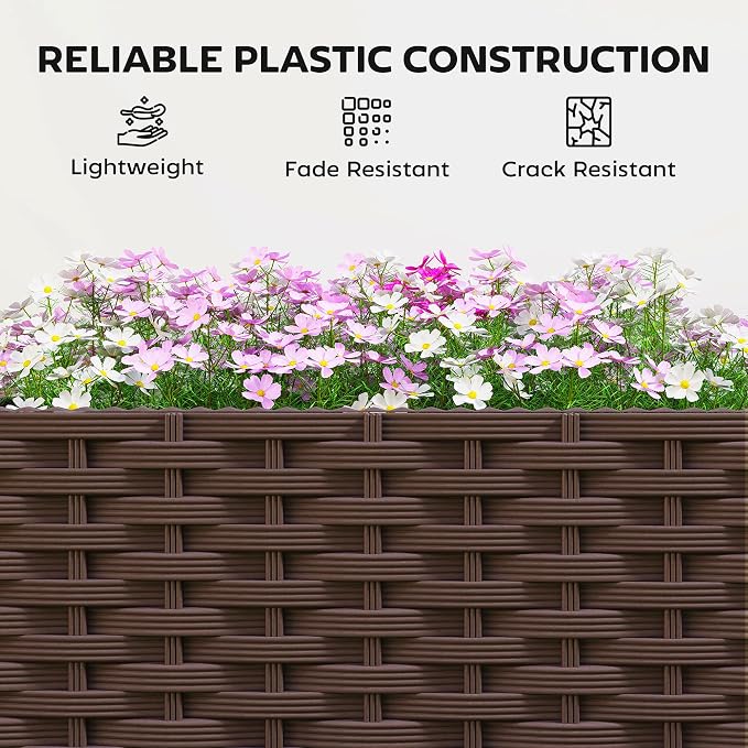 Outsunny Planter Box with Trellis, Self Watering Raised Garden Bed with Lockable Wheels, 56.3" Trellis Privacy Planter with Drainage Holes for Climbing Plants, Vines, Vegetables, Flowers, Brown