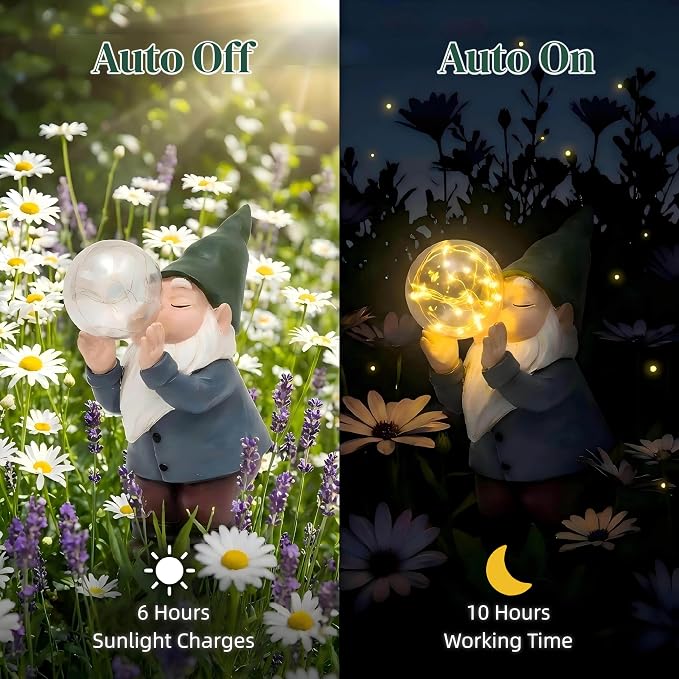 Solar Garden Gnome with Glowing Bubble Light | Waterproof Outdoor Statue for Patio, Yard & Garden Decor