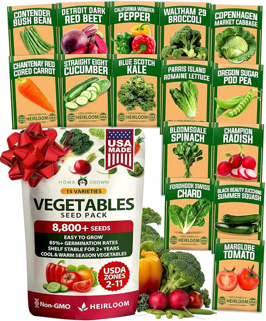 HOME GROWN 15 Variety Survival Seed Vault 8,800+ Heirloom Non-GMO Vegetable Seeds for Planting, High Germination, Complete Garden Starter Kit, Prepper Survival Gear, Indoor Outdoor