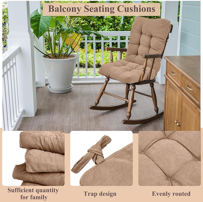 Juexica 4 Sets Outdoor Patio Chair Cushions Seat High Back Tufted Pillow Replacement Rocking Chair Cushions Pads for Patio Summer Seasonal Indoor Home Office(Beige Apricot)