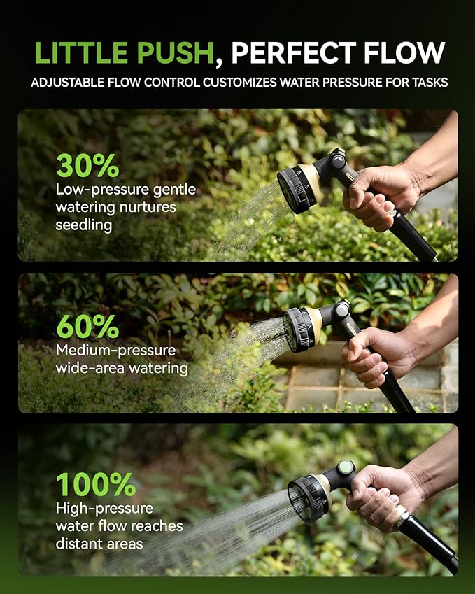 RAINPOINT 100% Metal Hose Nozzle Heavy Duty - 8 Spray Patterns Garden Hose Nozzle with Adjustable Flow Control for Watering Plants, Washing Cars,Washing Pets, Thumb Control (Black)