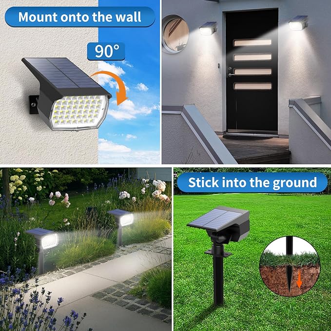 Tadyreal Solar Spot Lights Outdoor 6 Pack, [46 LED/3 Modes] Solar Landscape Spotlights Waterproof, 2-in-1 Auto On/Off Solar Powered Lights for Outside Yard Garden Wall Pathway(Cool White)