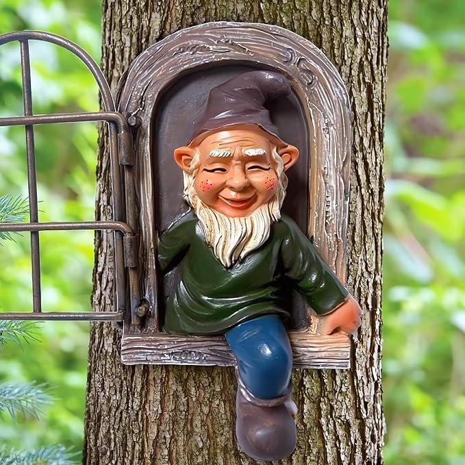 5.7-inch Elf Out The Door Tree Hugger,Funny Garden Gnome Statue, Hanging Resin Gnome Figurine,Whimsical Tree Sculpture,Garden Peeker Statue,Ideal Patio Yard Lawn Porch Decoration