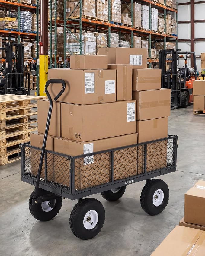 Garvee Versatile Outdoor Utility Cart - 800LBS Heavy-Duty, 10" All-Terrain Pneumatic Tires, Easy Maneuverable Lawn Cart with Removable Mesh Panels for Gardening & Landscaping, Grey