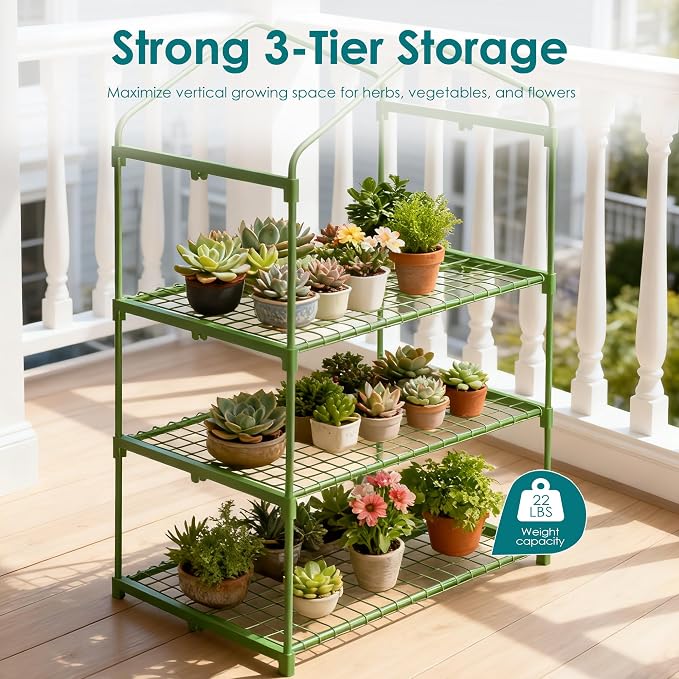 Twira 3-Tier Mini Greenhouse Outdoor, Portable Small Greenhouses for Winter, PE-coated Metal Frame & PVC Cover Green House for Outside Plants, Indoor Greenhouse Women Men Gardening Gifts 2.3x1.6x4.2ft
