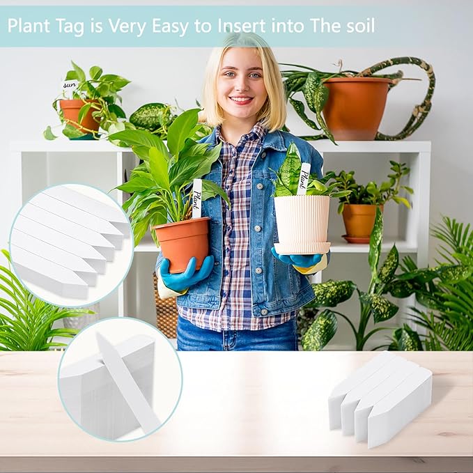 300 Pack Plant Labels, 4 Inch Potted Plant Name Tags Plastic, Seedlings Seed Markers Nursery Plant Stake Tag with Marking Pen for Outdoor Indoor Garden Patio Flower Vegetable, White
