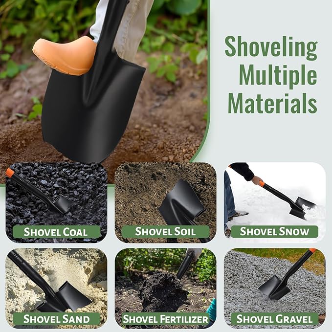 Small Round Point Digging Shovels, Garden Spade Shovel Beach Shovels with 43.3in Handle,Heavy Duty Portable Metal Shovel for Gardening Camping Trenching Digging Landscaping,Off-Road Use, Orange