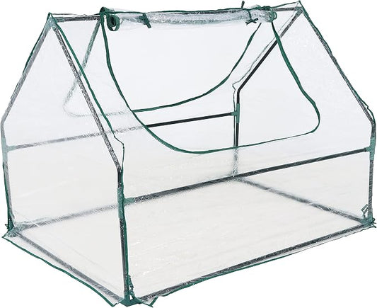 Sunnydaze Outdoor Portable Mini Greenhouse Tent with 2 Zippered Side Doors and Iron Tube Frame - Clear - 4' x 3'
