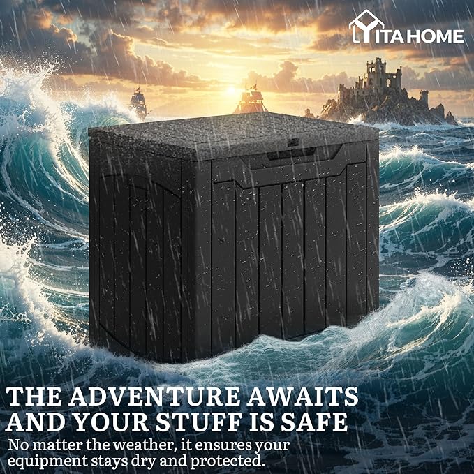 YITAHOME 31 Gallon OutdoorDeck Box, Lockable Resin Storage Box and Waterproof Package Delivery Box for Patio, Garden, Poolside, Cushions, Supplies & Sports Gear, Black