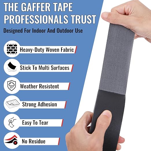 New Upgrade Gaffer Tape Bulk 8 Pack, 11 Mil Industrial Grade Gaffer Tape, 2’’ x 30 Yards, Strong Adhesion, Easily Remove No Residue, Professional Matte Finish No Reflection, Black Cloth Tape for Stage