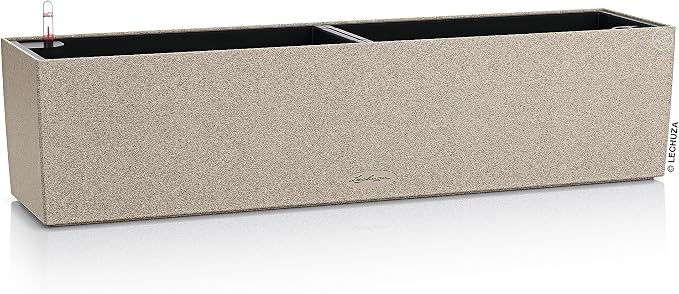 Lechuza BALCONERA Stone 80 Sand Beige, Self-Watering Window Box (Railing Planter), H7.5 L31.1 W7.5 in