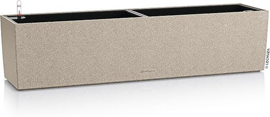 Lechuza BALCONERA Stone 80 Sand Beige, Self-Watering Window Box (Railing Planter), H7.5 L31.1 W7.5 in