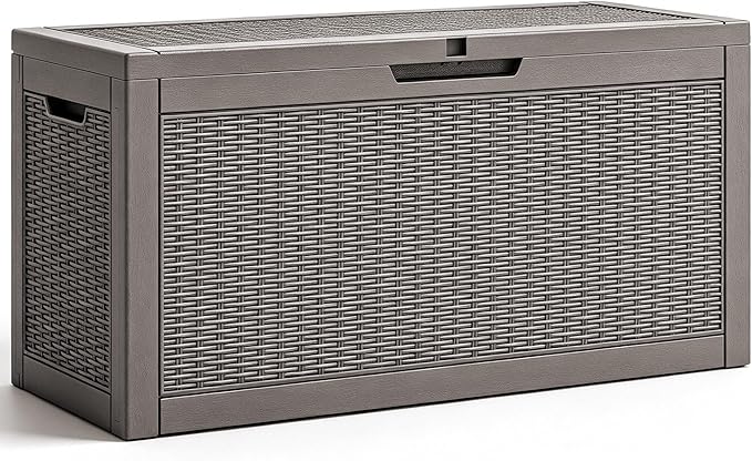 Fancyango 60 Gallon Outdoor Deck Box Waterproof, Storage Box for Patio, Resin Storage Bench Lockable for Garden Tools, Package Delivery, Grey