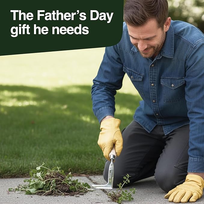 Rocklin™ Crack Weeder – 13" Stainless Steel Manual Crevice Weeding Tool with Beech Wood Handle – L-Shaped Blade for Sidewalk, Patio, and Garden Weed Removal for Dad, Husband & Men