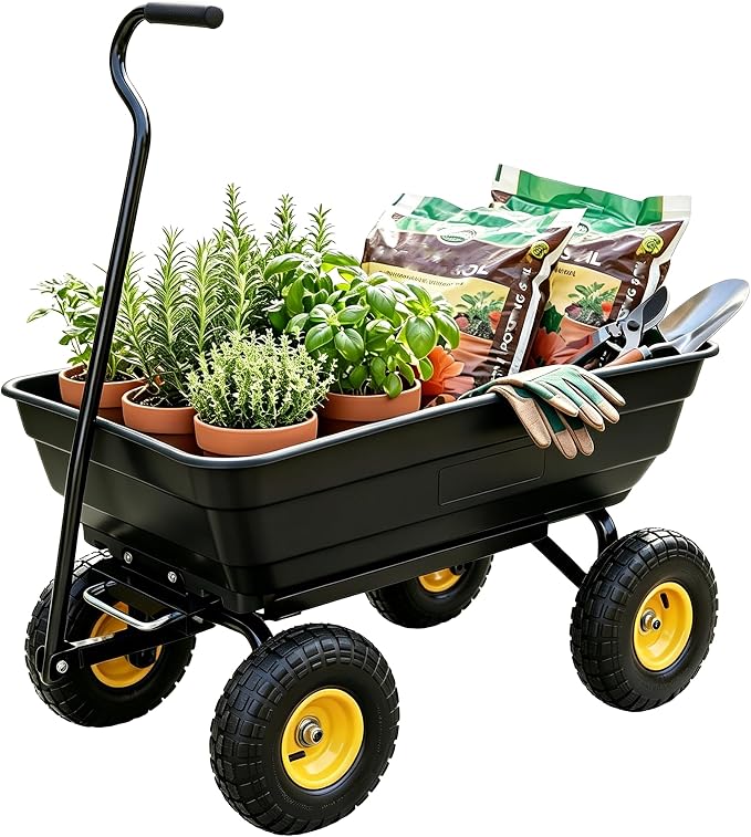 NORTHSKY 600 LBS Heavy Duty Garden Dump Cart,10" All-Terrain Wheels, 180° Rotating Handle, Yard Cart for Landscaping, Farm, and Outdoor Work (Glossy Black)