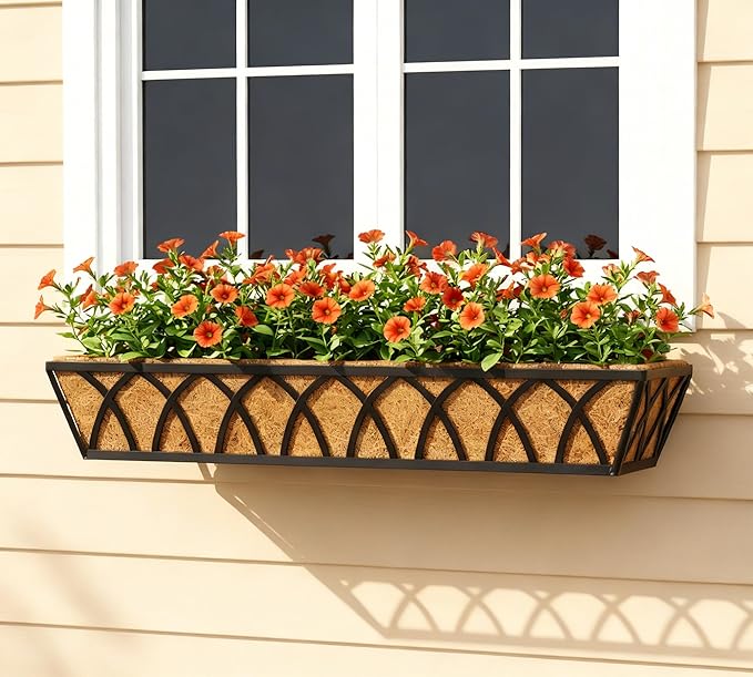 Y&M 4 Pack Hanging Railing Planter Boxes, 30 Inch Adjustable Balcony & Deck Planter, Heavy Duty Metal Flower Box for Porch, Fence & Window, Outdoor Plant Holder