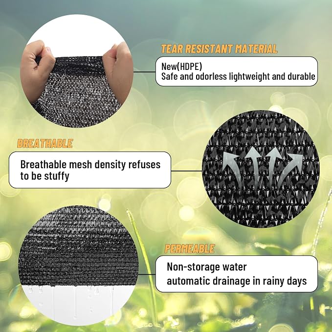 Cool Area 70% 20x20ft Sunblock Shade Cloth Cover Mesh UV Resistant Net for Garden Flower Plant Greenhouse, Black