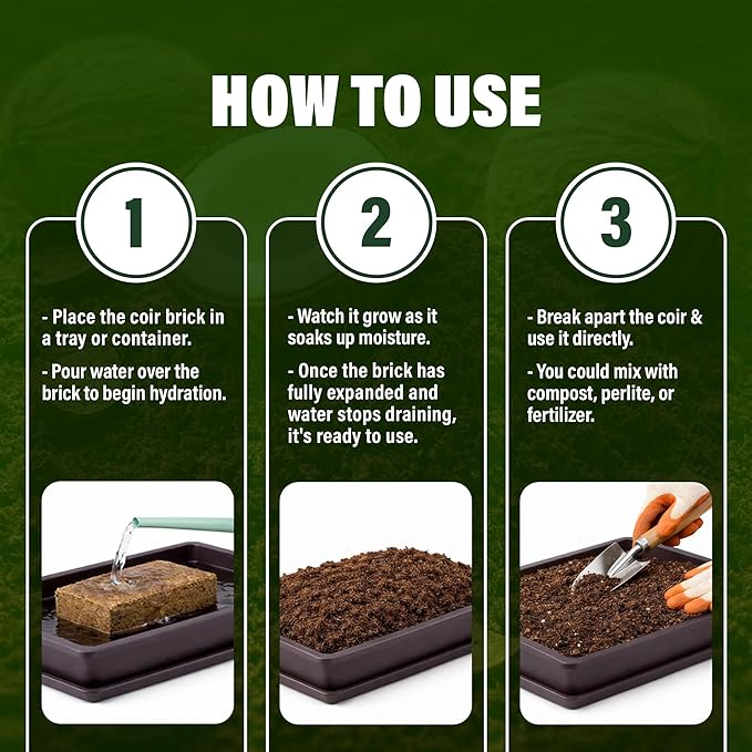7 Lbs Bricks, Pack 5 Coconut Coir | 1.4 Lbs Each | Organic Compressed Cocopeat, Seed Starter Soil, Coconut Fiber for Reptile Terrarium, Potting Mix | Low EC, pH Balanced, Odor-Free