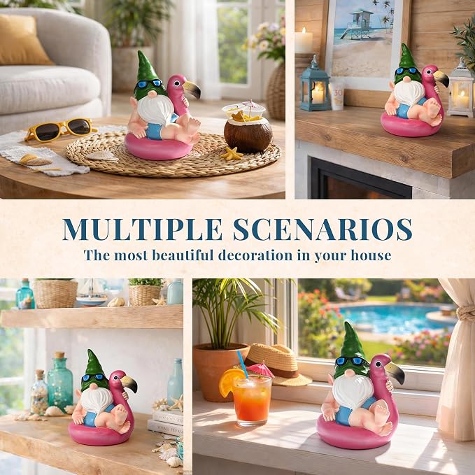 TISEJOY Garden Gnomes Outdoor Statues, Funny Flamingo Decor Gnomes Decor for Yard Patio Garden, Summer Gnomes Sculptures for Home Desk Table Pool Backyard, Garden Gifts for Mom, Friends