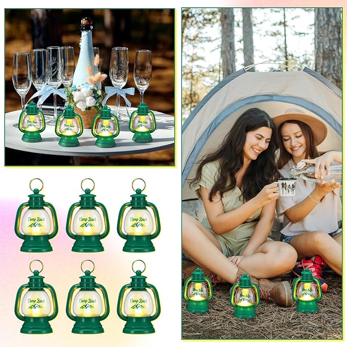 VIHOSE 24 Pcs Mini Camp Bachelorette Lanterns Decor Bulk Camping Bachelorette Party Favors 4 Inch Small Lantern Table Centerpiece Camp Bach Hanging Lamp Ornaments for Camping Party Decorations