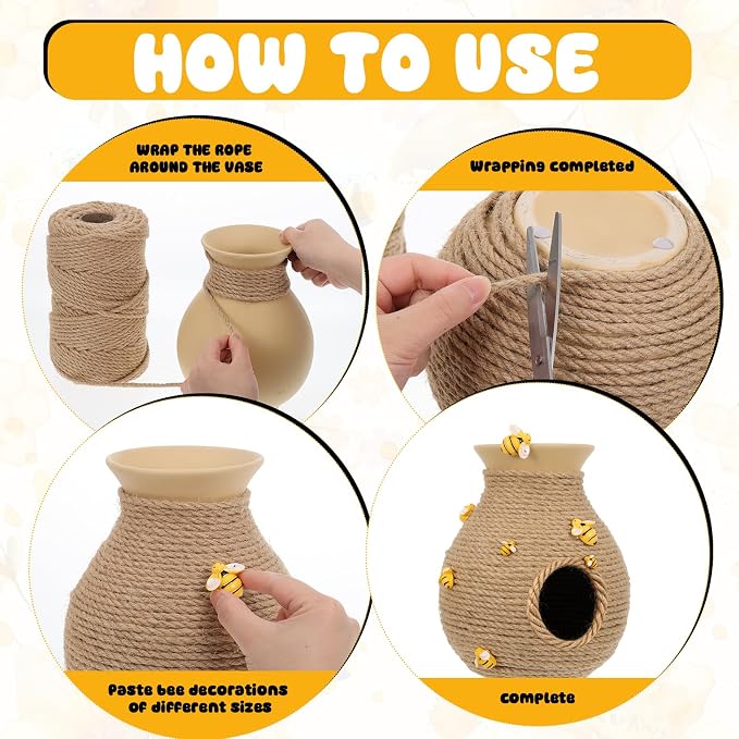 Bee Hive Decor Honey Pot Party Decorations Set, Crafts Jute Rope Natural Twine Tiny and Resin Honeybee for Bee Baby Shower Summer Home Decor Farmhouse Birthday Party Supplies