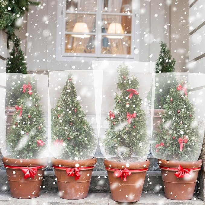 6 Pcs Winter Plant Covers Freeze Protection Small Plastic Clear Film Cover Shelter Bags Waterproof Frost Cloth for Outdoor Plants Greenhouse Garden Rain Frost Protection(15.7 x 27.6 Inch)