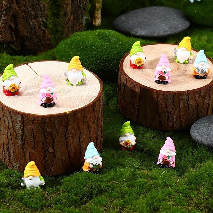 20Pcs Spring Mini Gnomes,Tiny Miniature Resin Spring Gnomes for Fairy Garden Accessories Landscape Outdoor Patio Yard Lawn and Aquarium Decorations for Home Dollhouse Desk