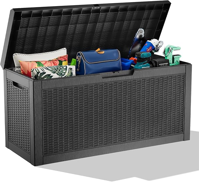 EasyUp 70 Gallon Outdoor Storage Box, Outdoor Deck Boxes for Garden Tools Equipment,Cushions and Patio Storage,Lockable and Resin,Easy to Install(Black)