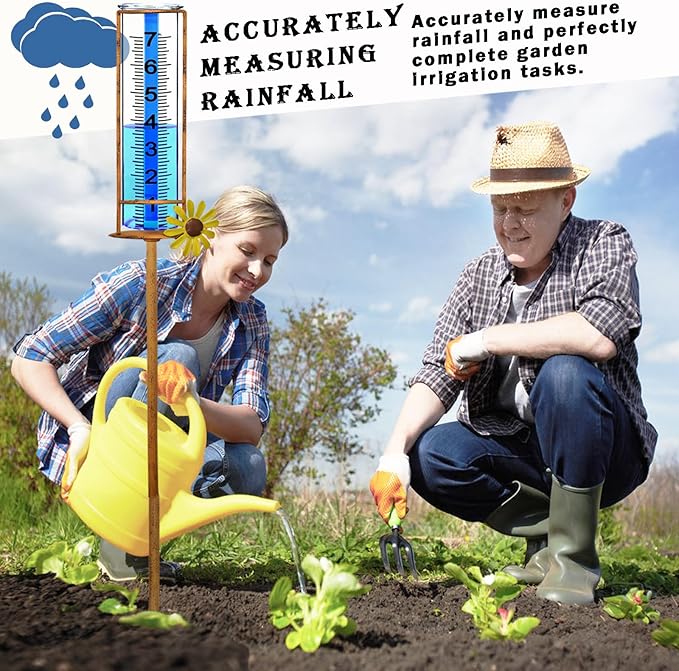 Rain Gauge Outdoor, Freeze Proof Rain Gauges Outdoors Best Rated,7" Capacity Detachable Rain Guage with Stake for Yard,Lawn & Garden,Large Clear Number and Scale Rain Measure Gauge,Rain Water Meter