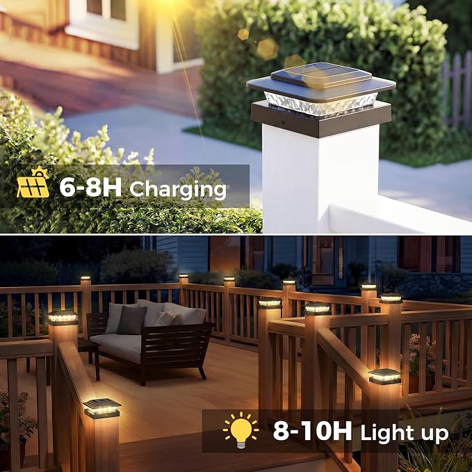kolpop 4x4 Solar Post Cap Lights Outdoor 4Pack- 3 Color Temperatures& 2 Level Brightness, IP65 Waterproof, 16 LED Black Fence Deck Post Light Solar Powered Only for 4×4/3.5×3.5 Wood/Vinyl Posts